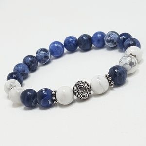 Sodalite & Howlite Gemstones + Bali Bead Bracelet